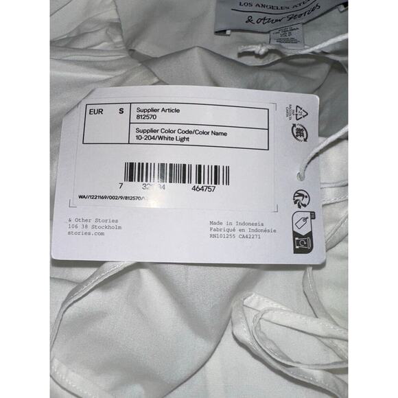 & Other Stories Midi Smocked Bows Bodice Tiers Peasant Beach Boho White S NWT - Picture 10 of 12